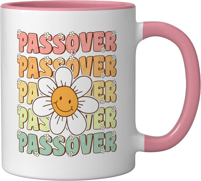 Taza cerámica para Pascua con flores de matzá color rosa/blanco