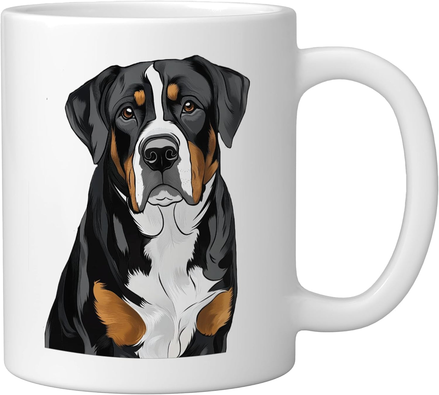 Taza cerámica blanca con ilustración de perro suizo