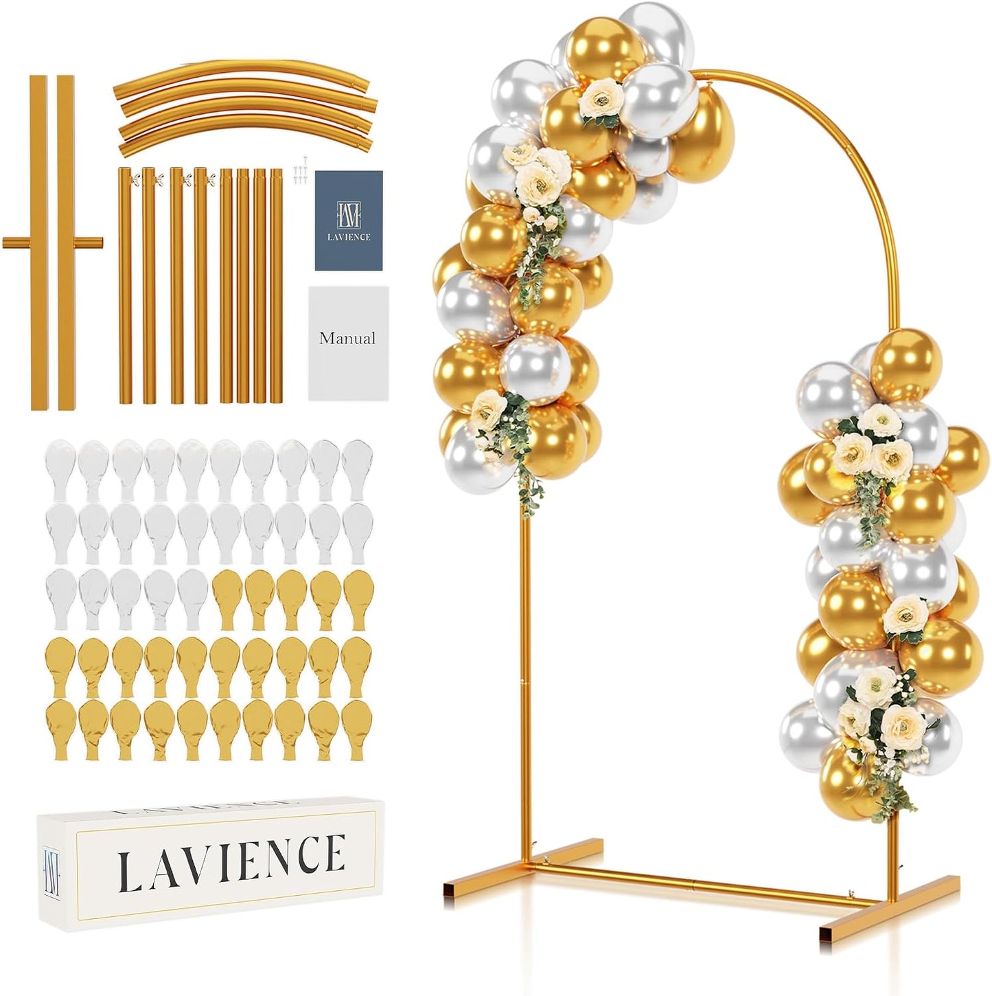 Soporte arco dorado con globos 7.2ft para cumpleaños boda