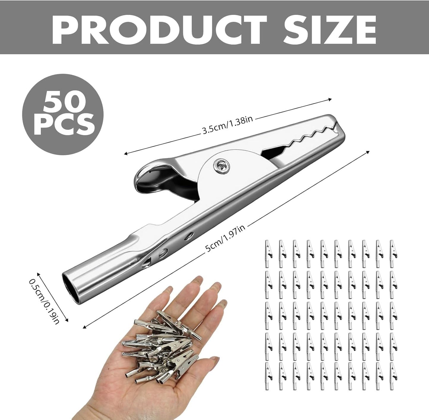 50 Pinzas Cocodrilo Con Resorte Chapadas Niquel
