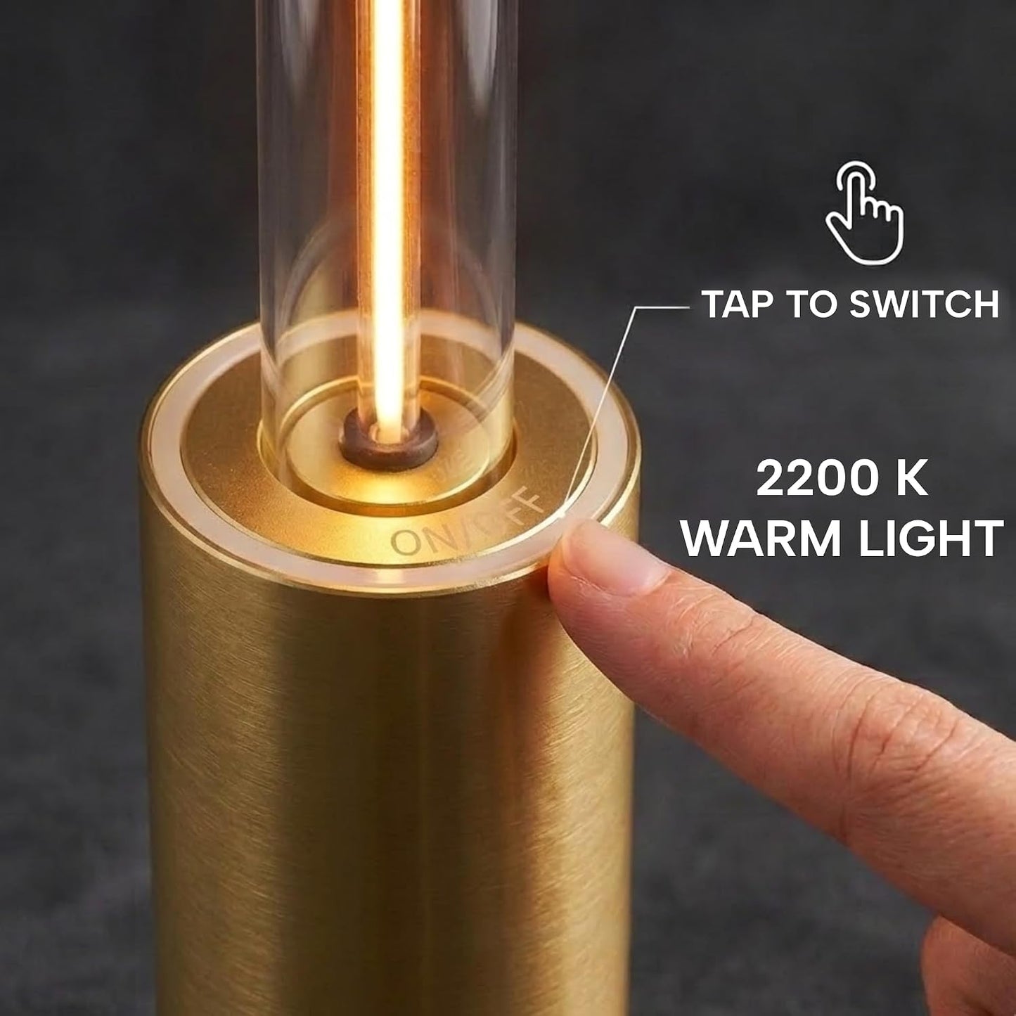 Lámpara mesa inalámbrica LED aluminio dorado 2200K USB-C 3 modos