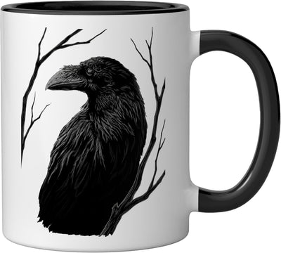 Taza cerámica Black Raven Gothic Art Bird Crow en negro/blanco