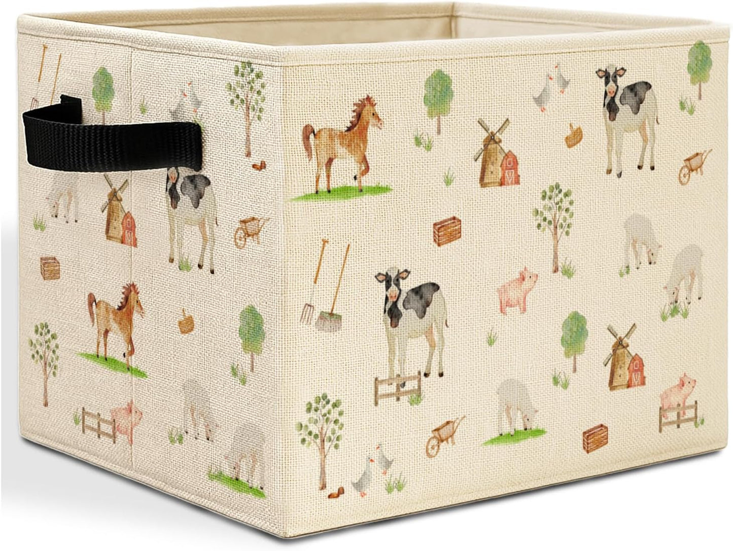 Caja almacenamiento animales granja con asas cesta plegable