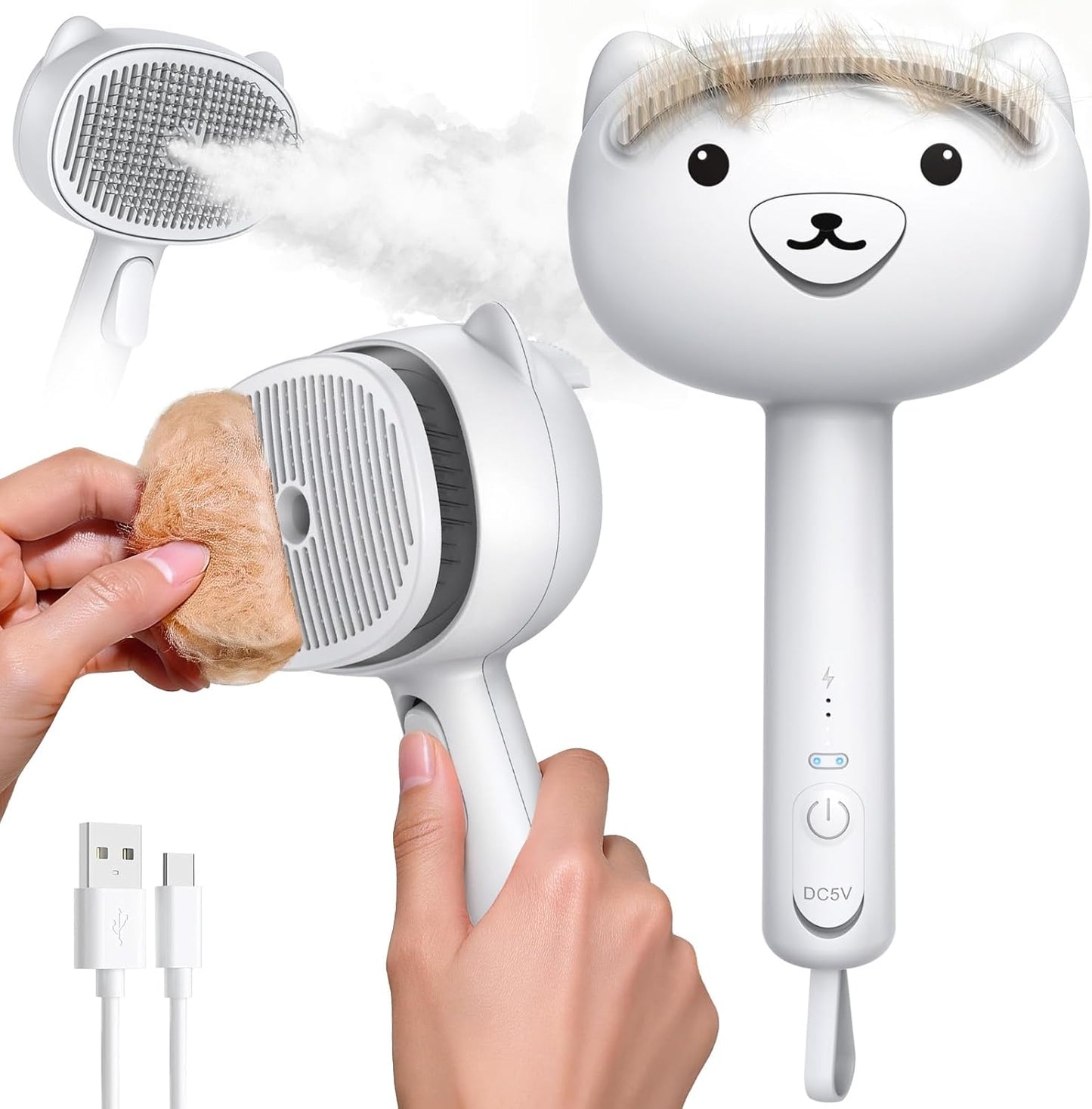 Cepillo vapor gatos perros sin enjuague recargable USB