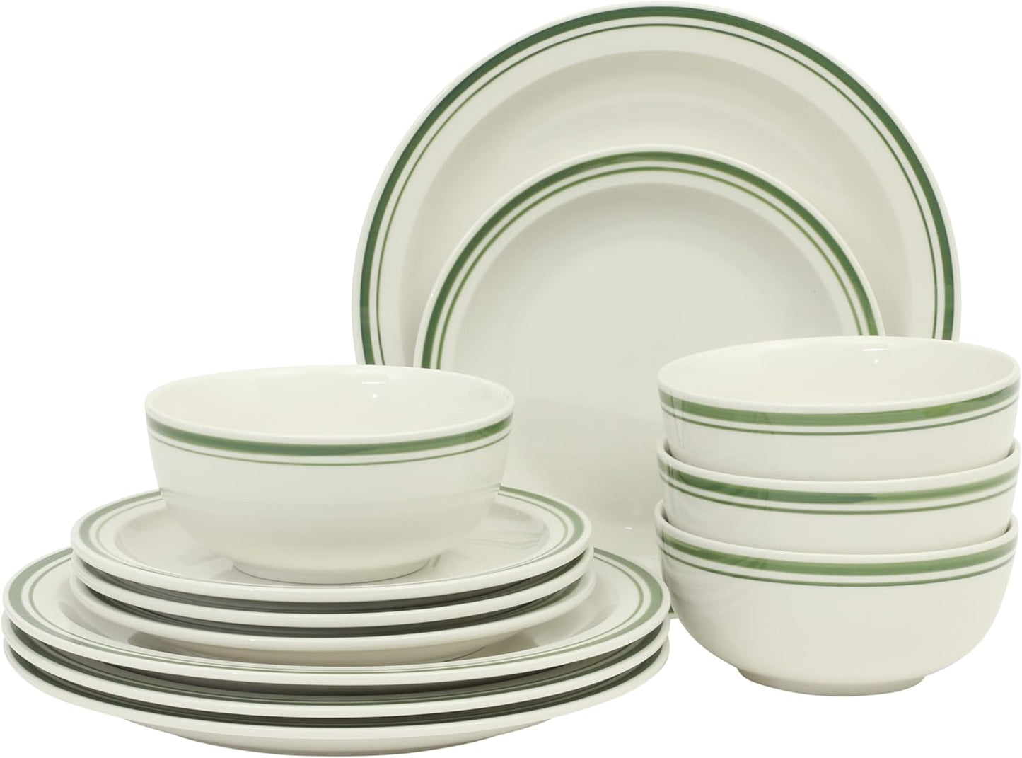 Juego de vajilla de porcelana Gibson Home Hometown Diner 12 piezas blanco con borde verde