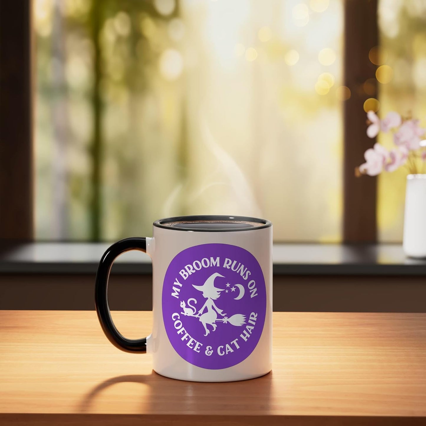 Taza Cerámica con Cerdos y Cabello de Gato Negro/Blanco
