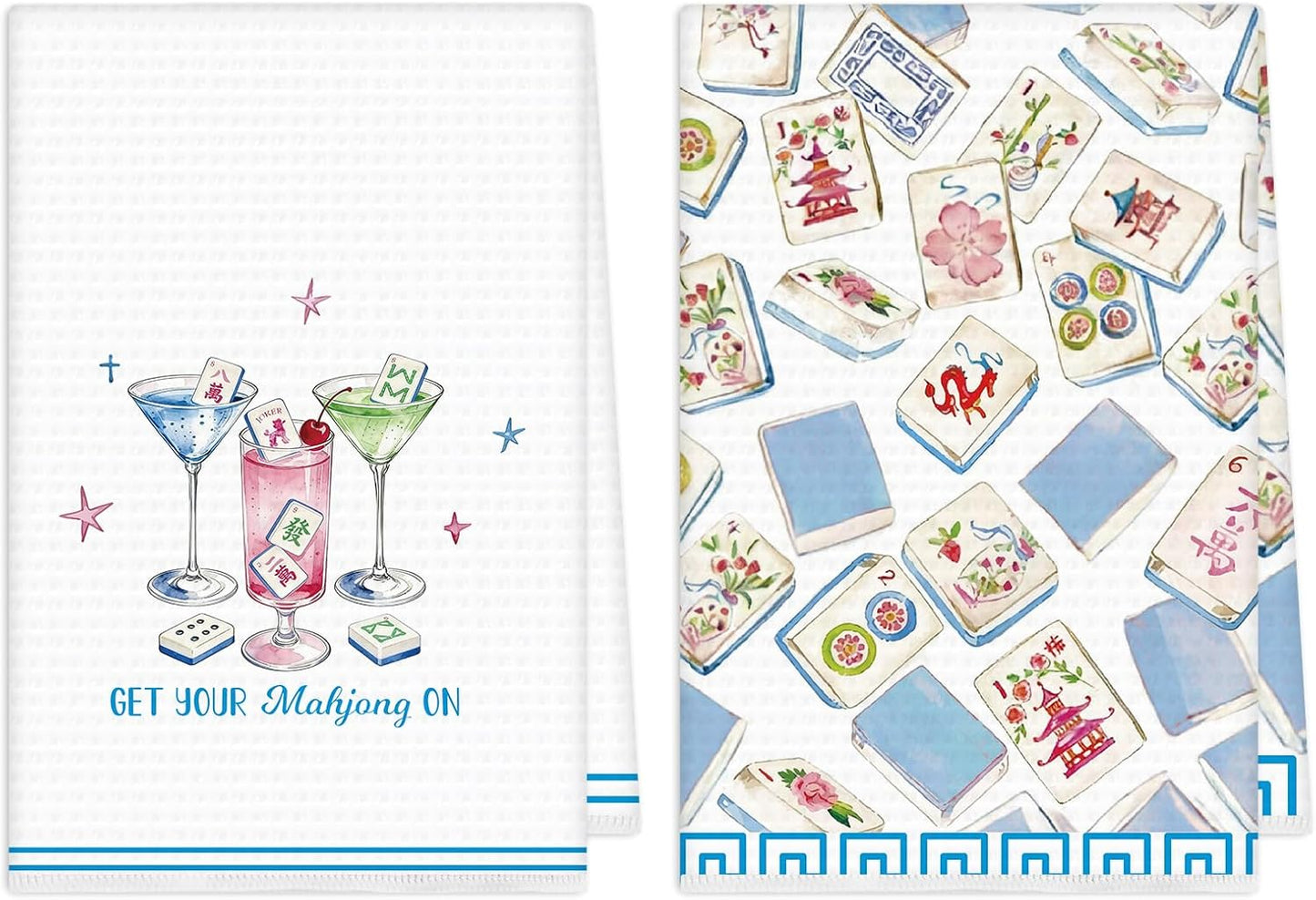 Toallas de cocina Mahjong de 16x24 pulgadas azul