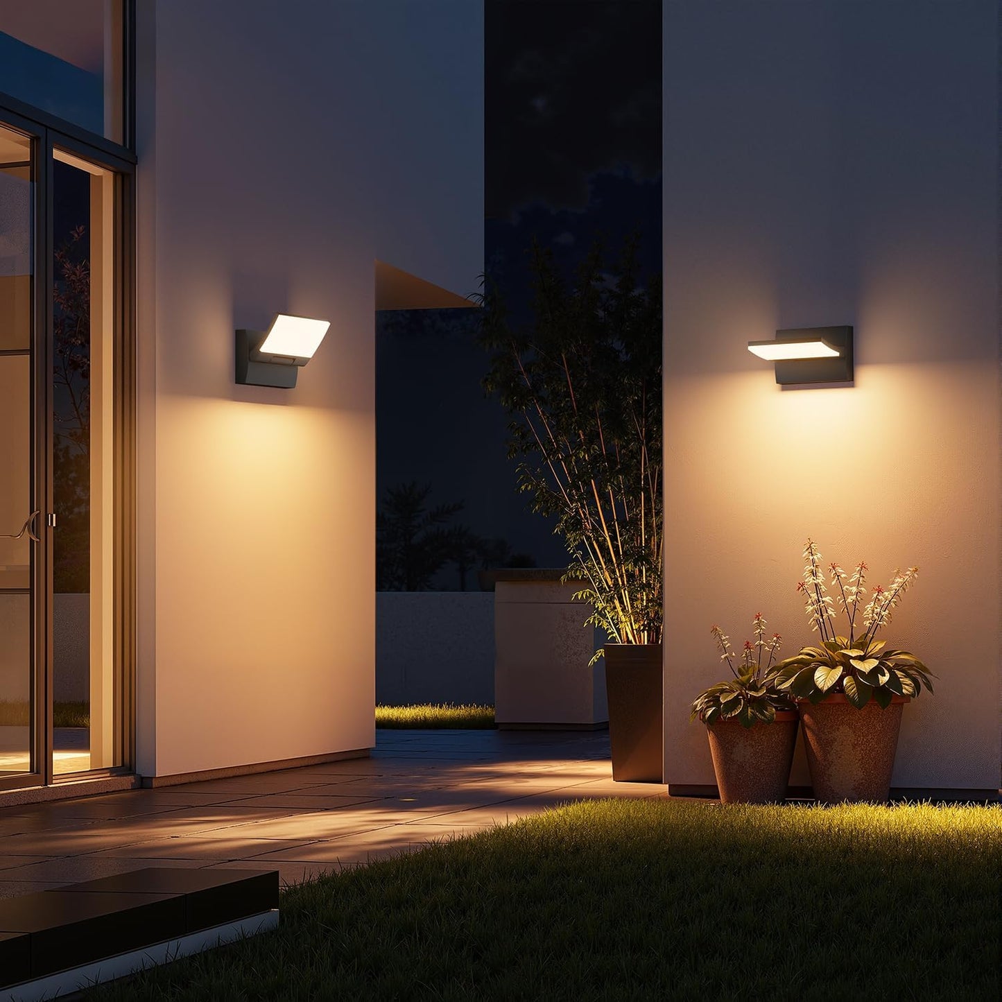 2 Lámparas LED pared exterior IP65 aluminio negro luz blanca