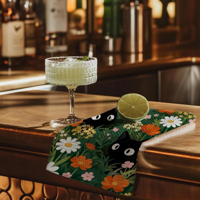 Toalla de cocina con gato negro estilo bro floral para regalo femenino y decoración cottagecore