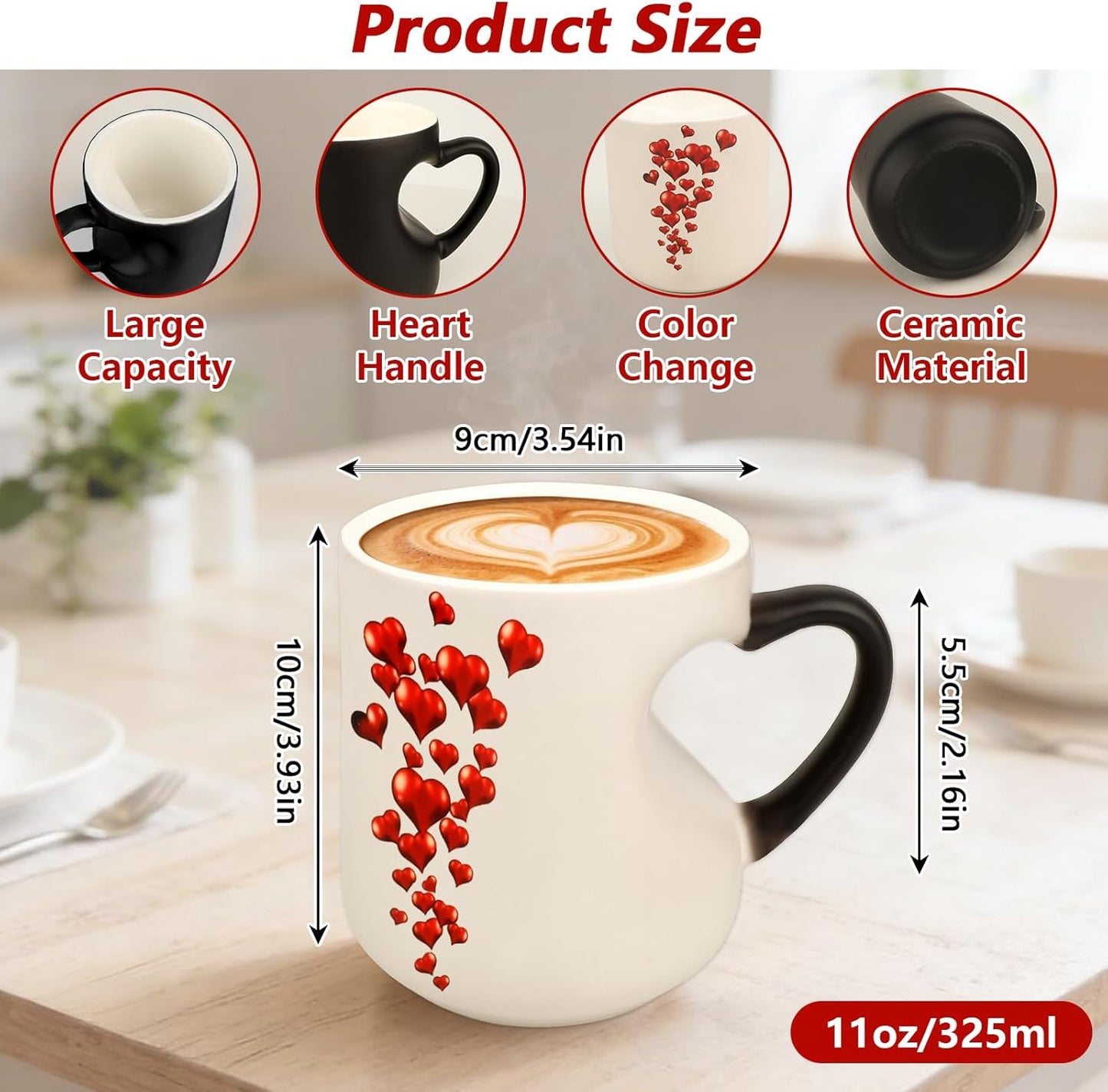 Taza cerámica café con diseño corazón 11oz negro