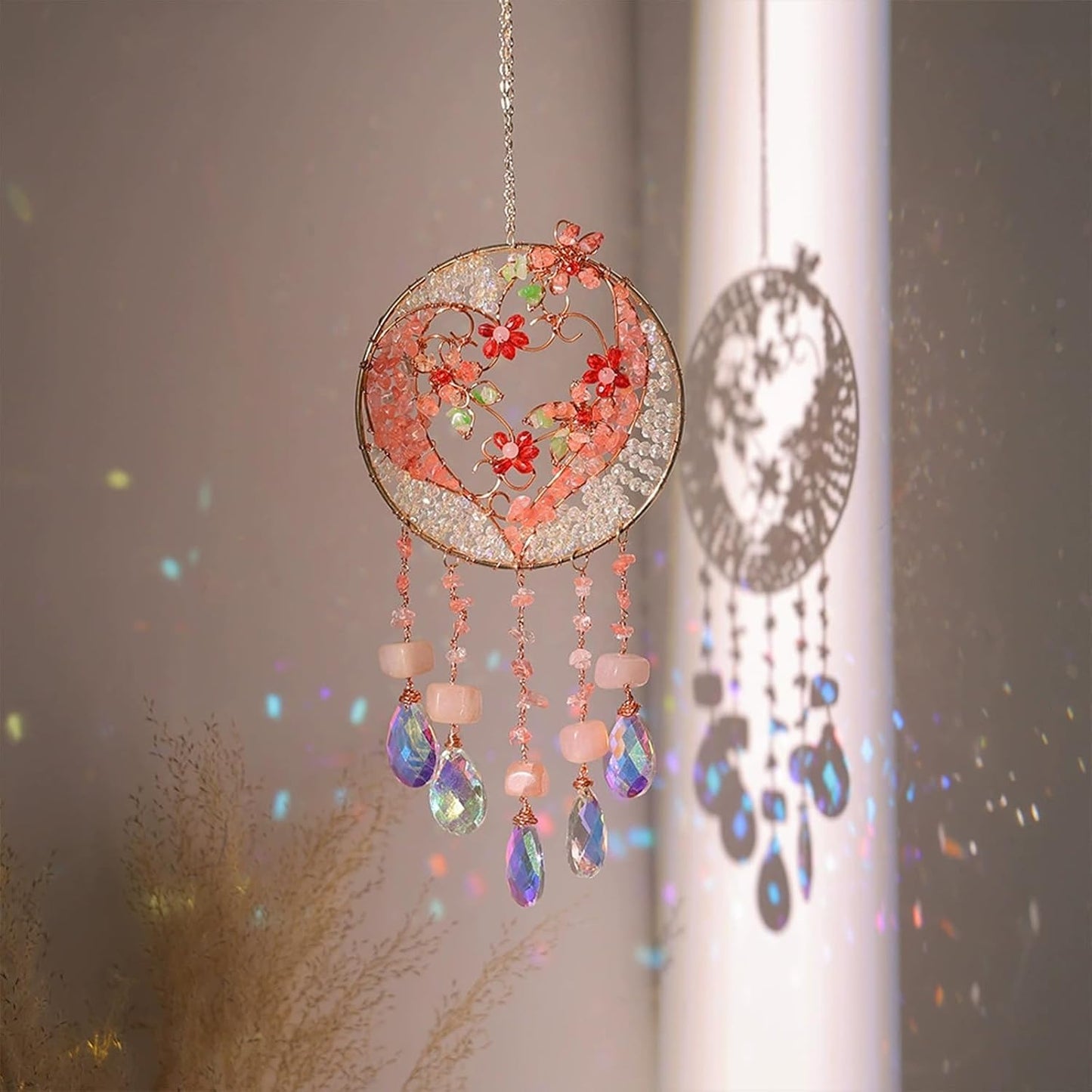 Atrapasoles cristal rosa amor decoración hogar jardín