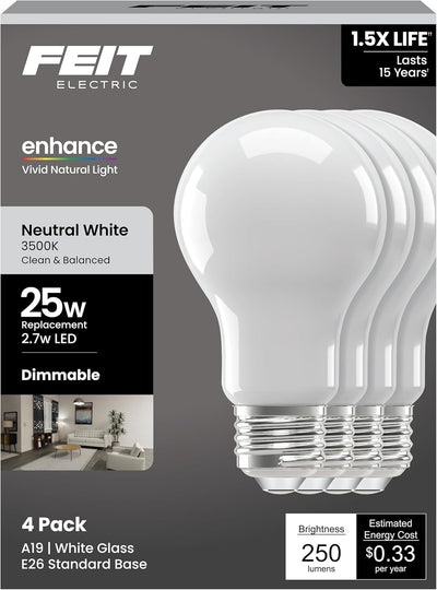 Bombilla LED A19 2.7W blanco neutro 3500K regulable E26