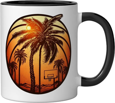 Taza de cerámica basketball sunset con palmeras y canasta blanca/negra