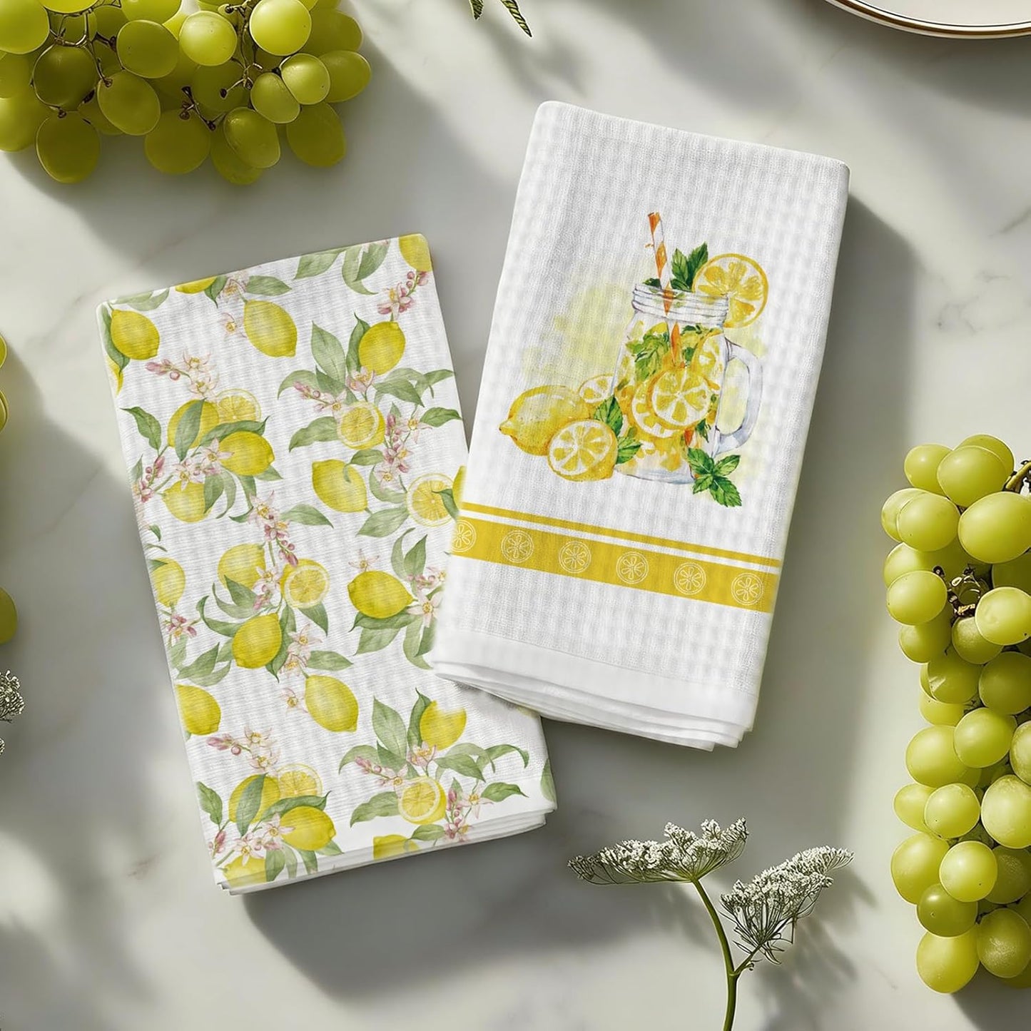 Toalla de cocina de poliéster con tema de limón, paquete de 2