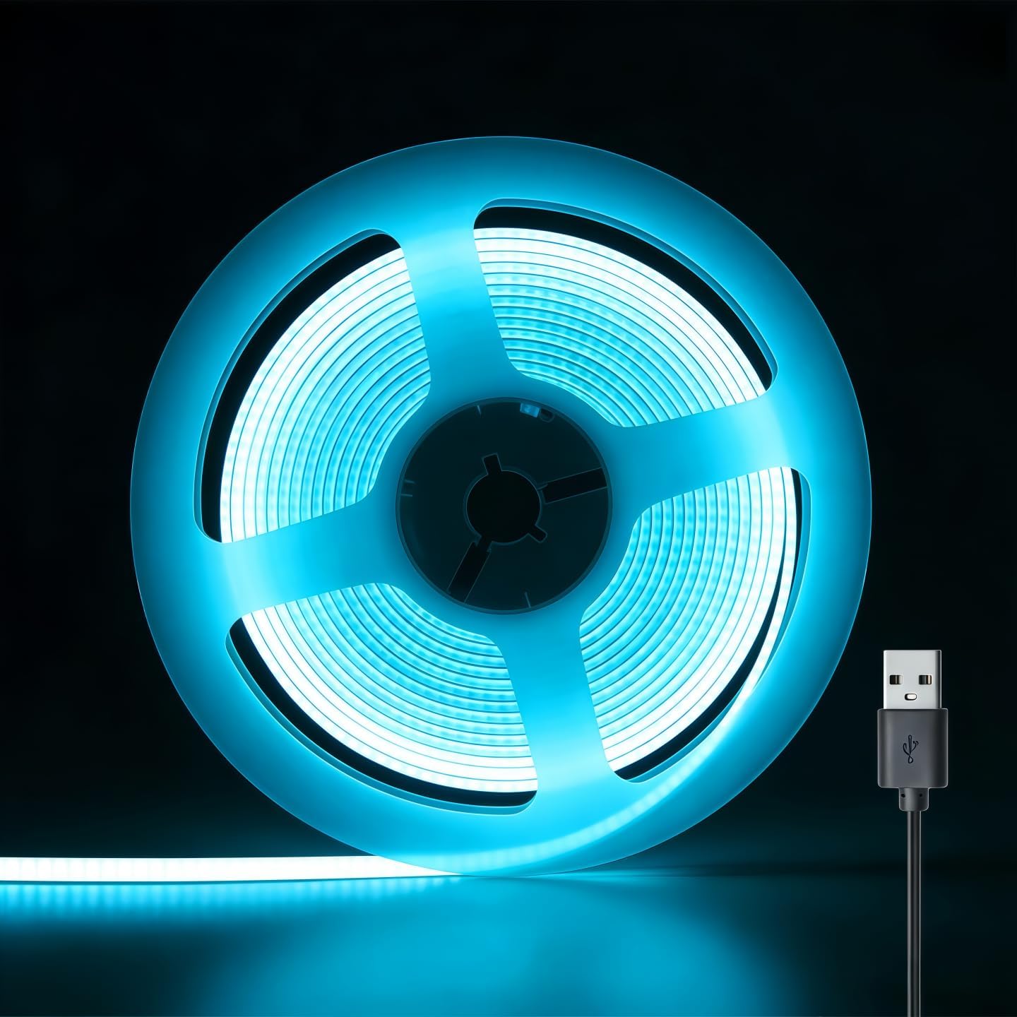 Tira luces LED COB ultra estrecha USB-C autoadhesiva 5ft azul claro