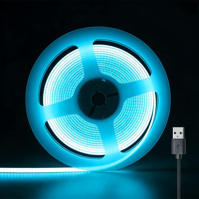 Tira luces LED COB ultra estrecha USB-C autoadhesiva 5ft azul claro