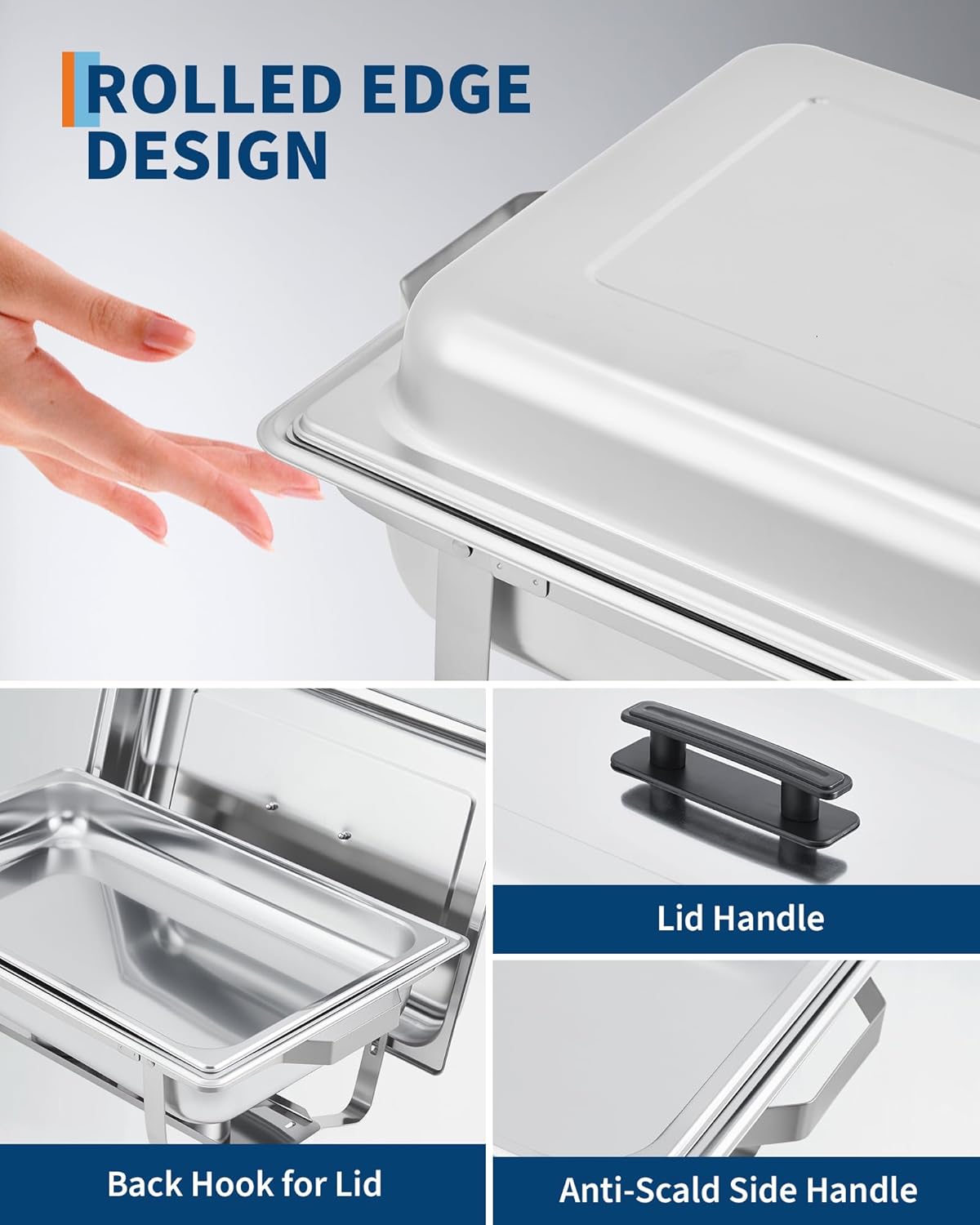 Set 6 Pzas Chafer Acero Inox Rectangular para Servir