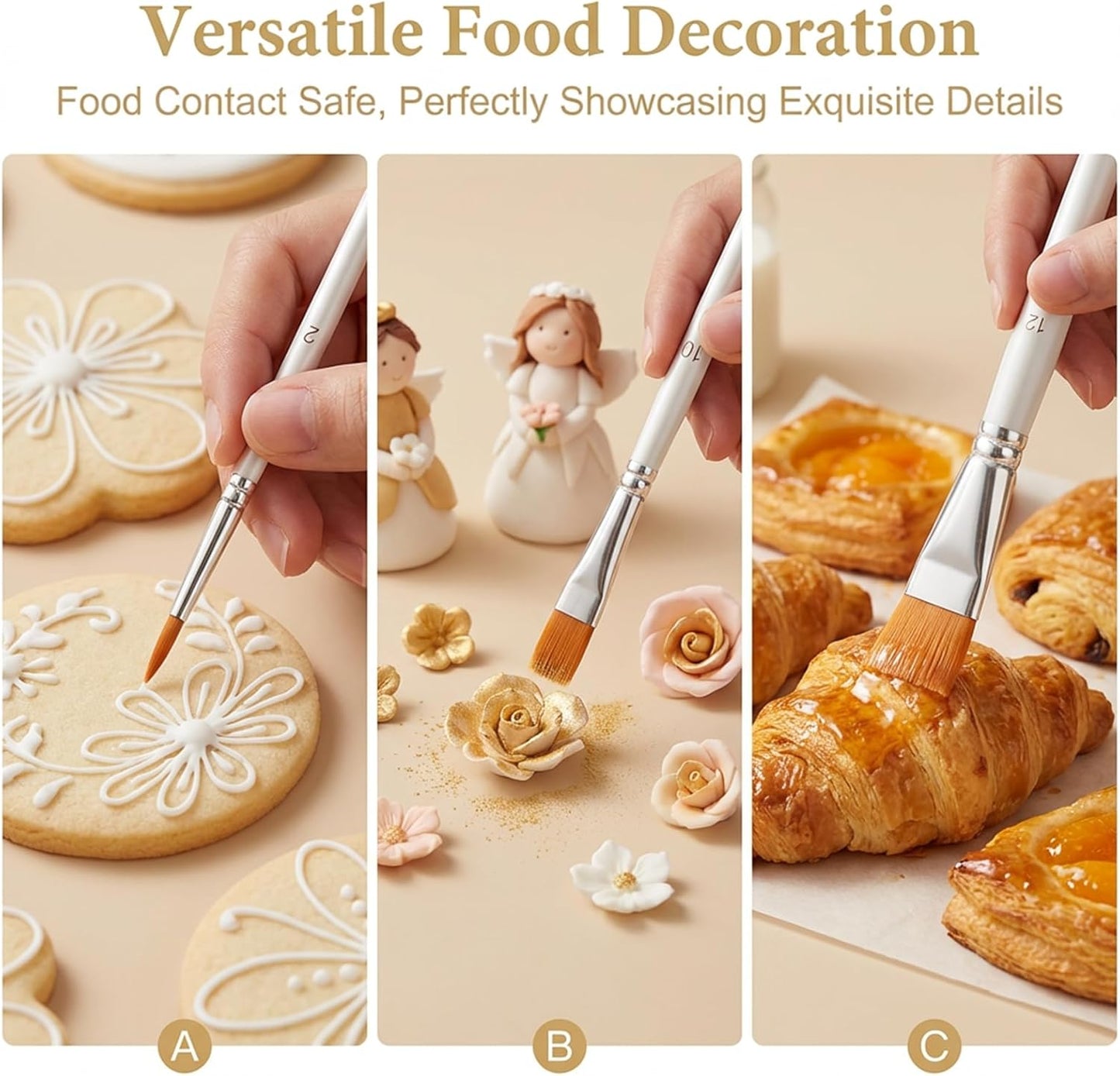 Juego de 6 pinceles de pintura para alimentos y tartas, seguros para cocina y pastelería