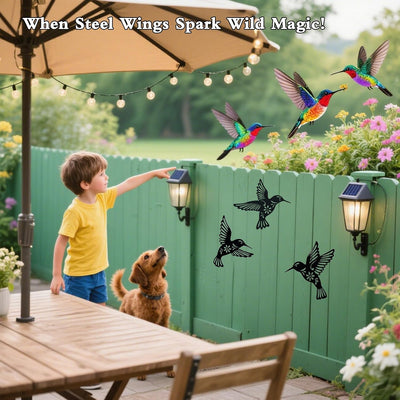 3 Pzas Arte Pared Colibrí Metal para Exteriores y Hogar