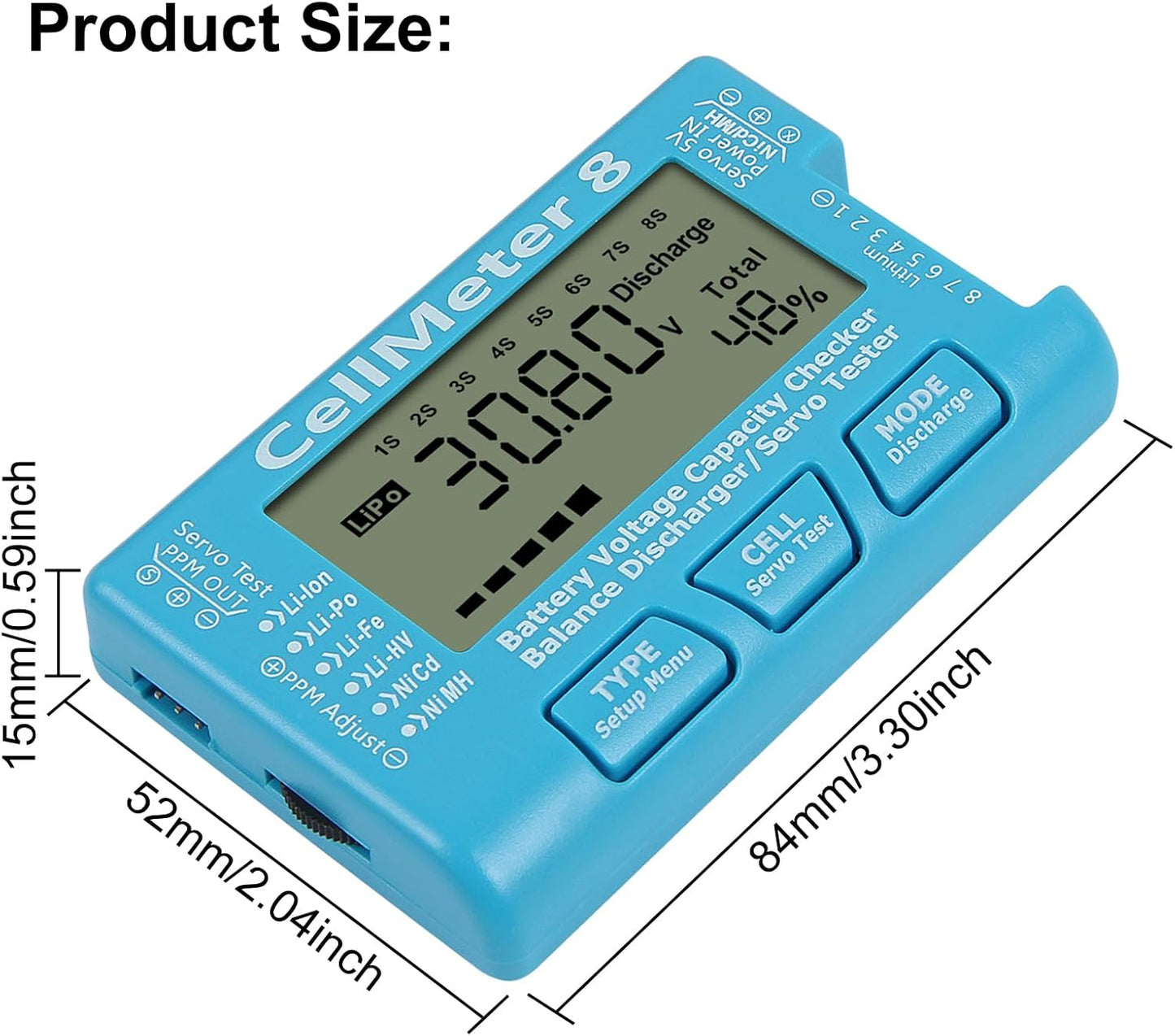 Comprobador digital capacidad batería 8 unidades LCD LiPo Li-ion