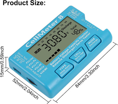 Comprobador digital capacidad batería 8 unidades LCD LiPo Li-ion