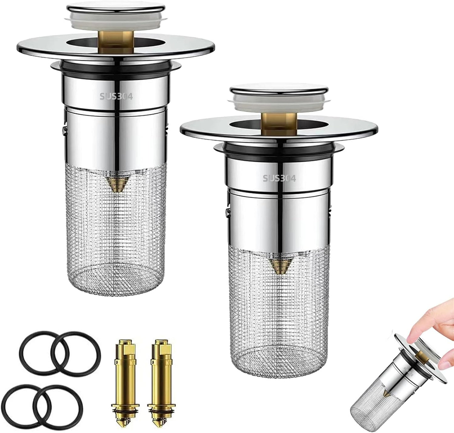 Pack 2 Coladores Drenaje Baño Tapón Universal Acero Inox
