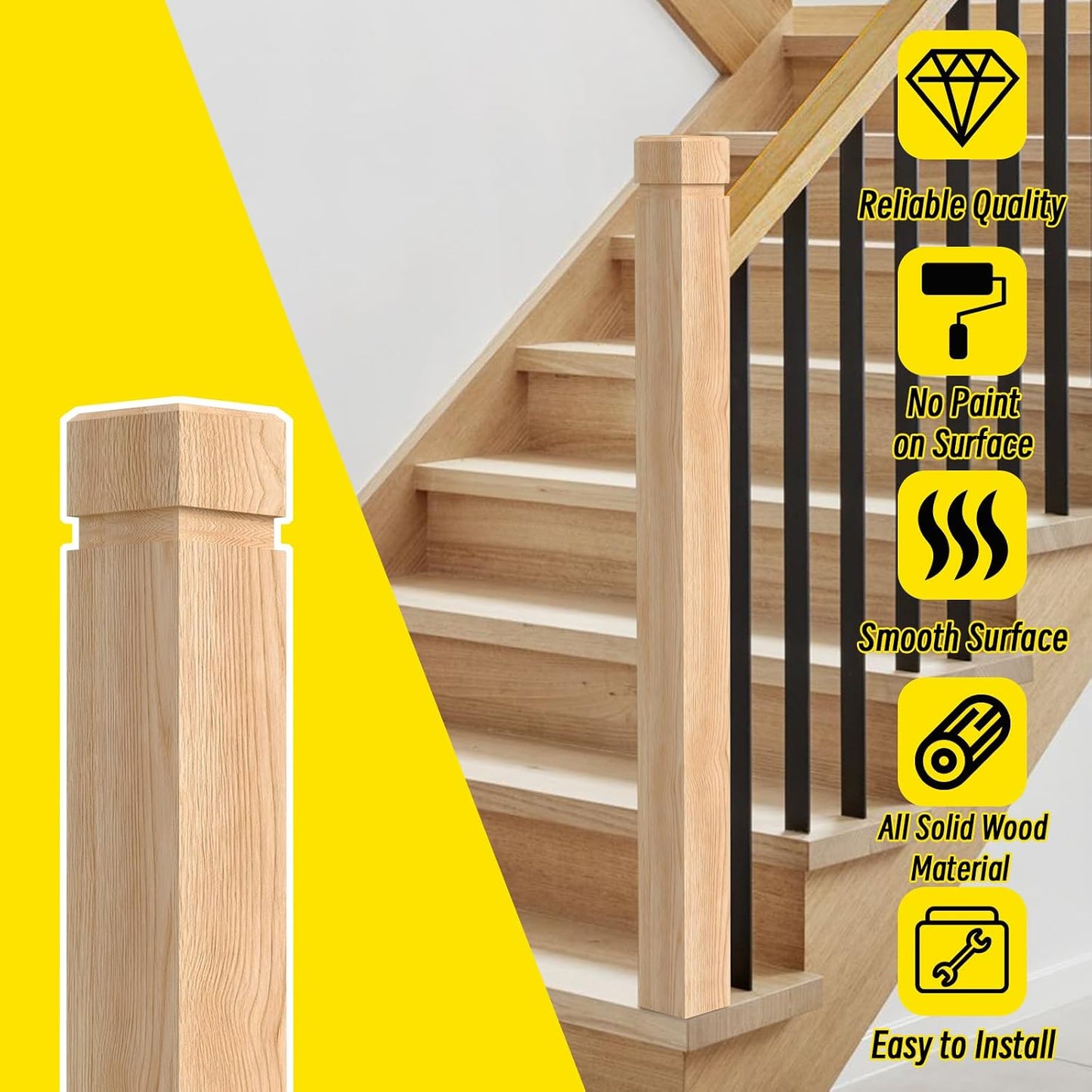 Balaustre madera dura 3.5x47.2pulg barandilla escalera