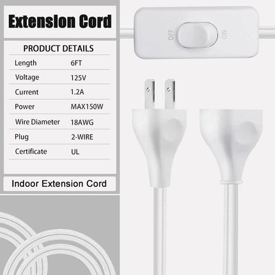 Cable extensión blanco interior 6ft con interruptor