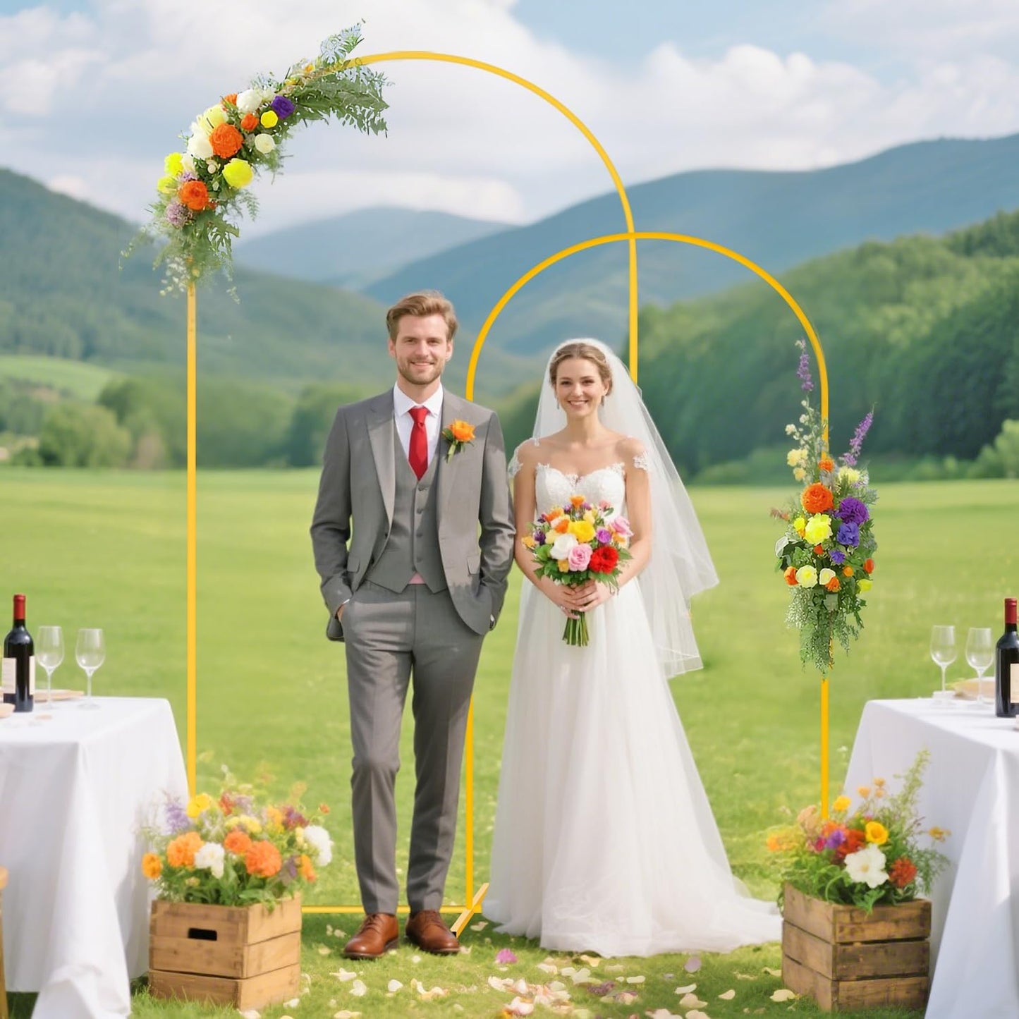 Set 2 cubiertas soporte metal arco negro 6-7.2ft para boda