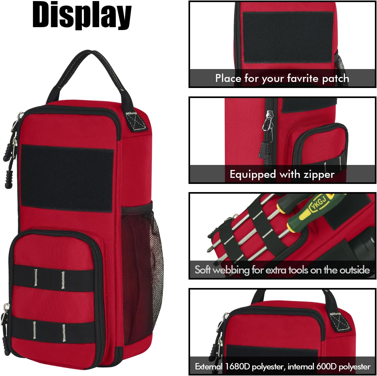 Bolsa herramientas 12.6pulg múltiples bolsillos impermeable rojo