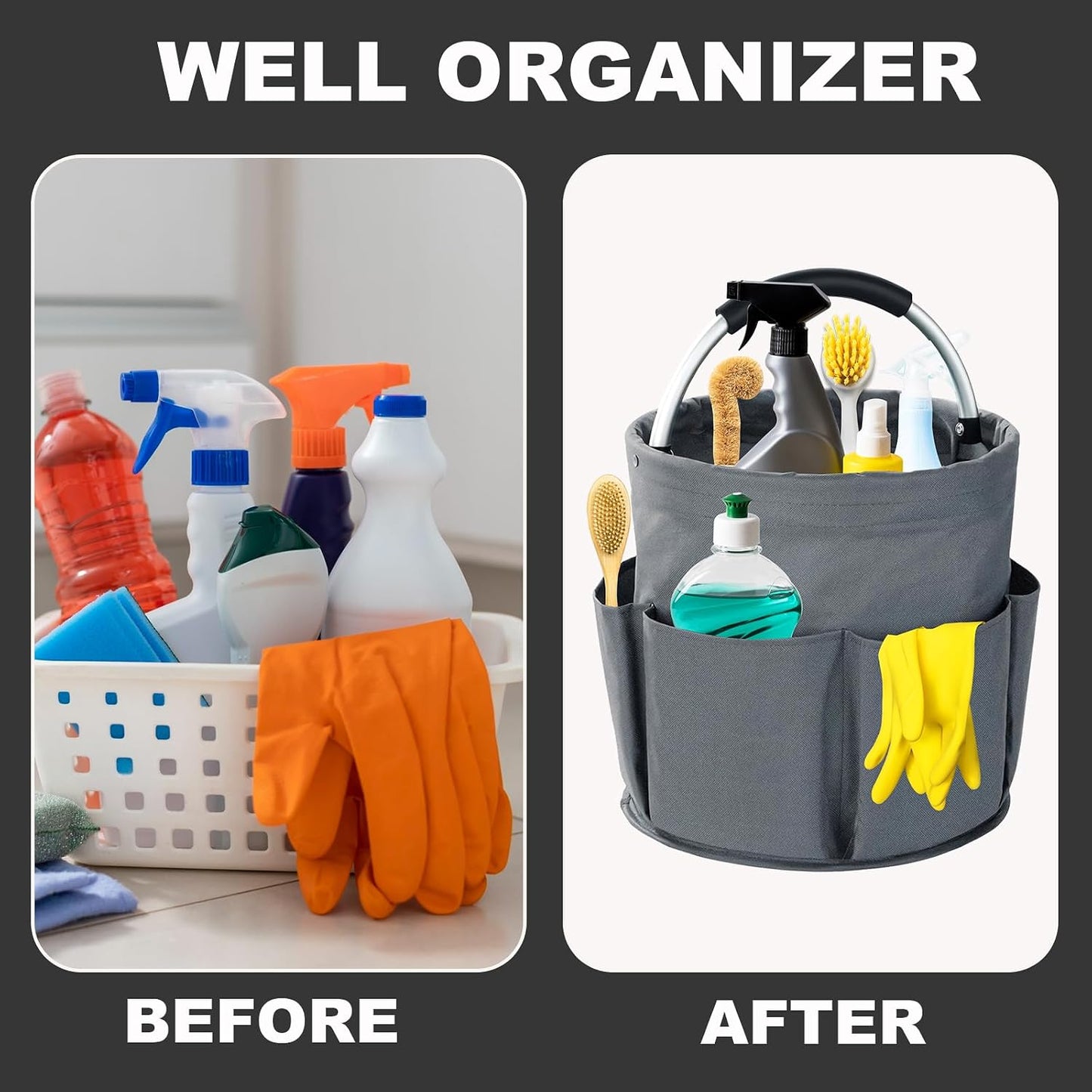 Organiz. limpieza plegable 17L con asa