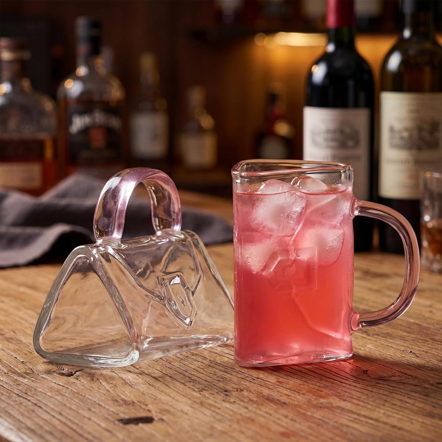 Set de 4 vasos para shots divertidos con bolsa de vidrio rosa para mujer