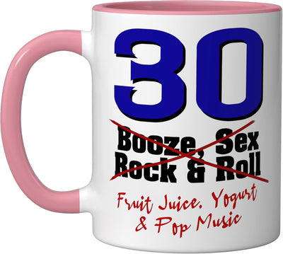 Taza Cerámica 30 Años Rock Roll Parodia Rosa/Blanco
