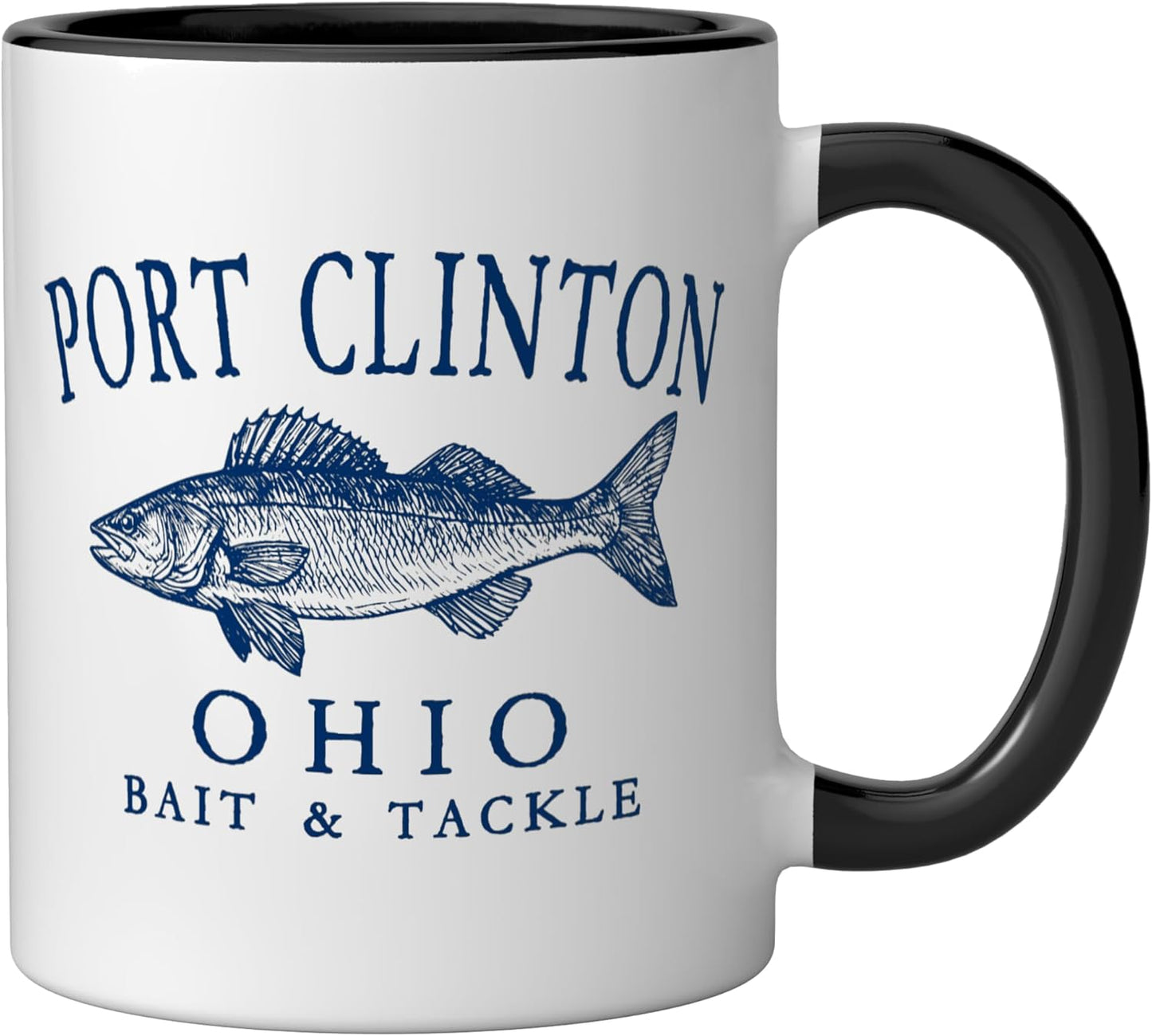 Taza cerámica pesca vintage azul marino Port Clinton Ohio