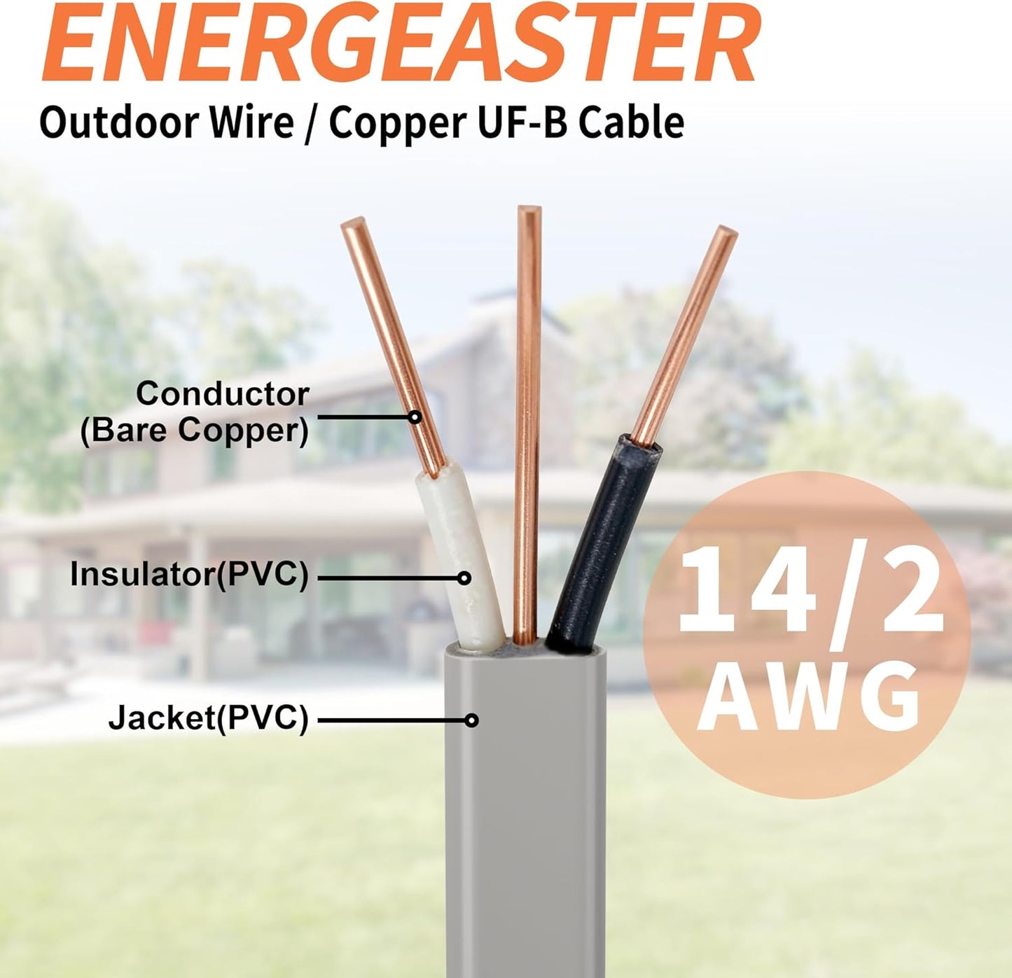 Cable UF-B 14/2 cobre puro 25ft resistente luz solar humedad
