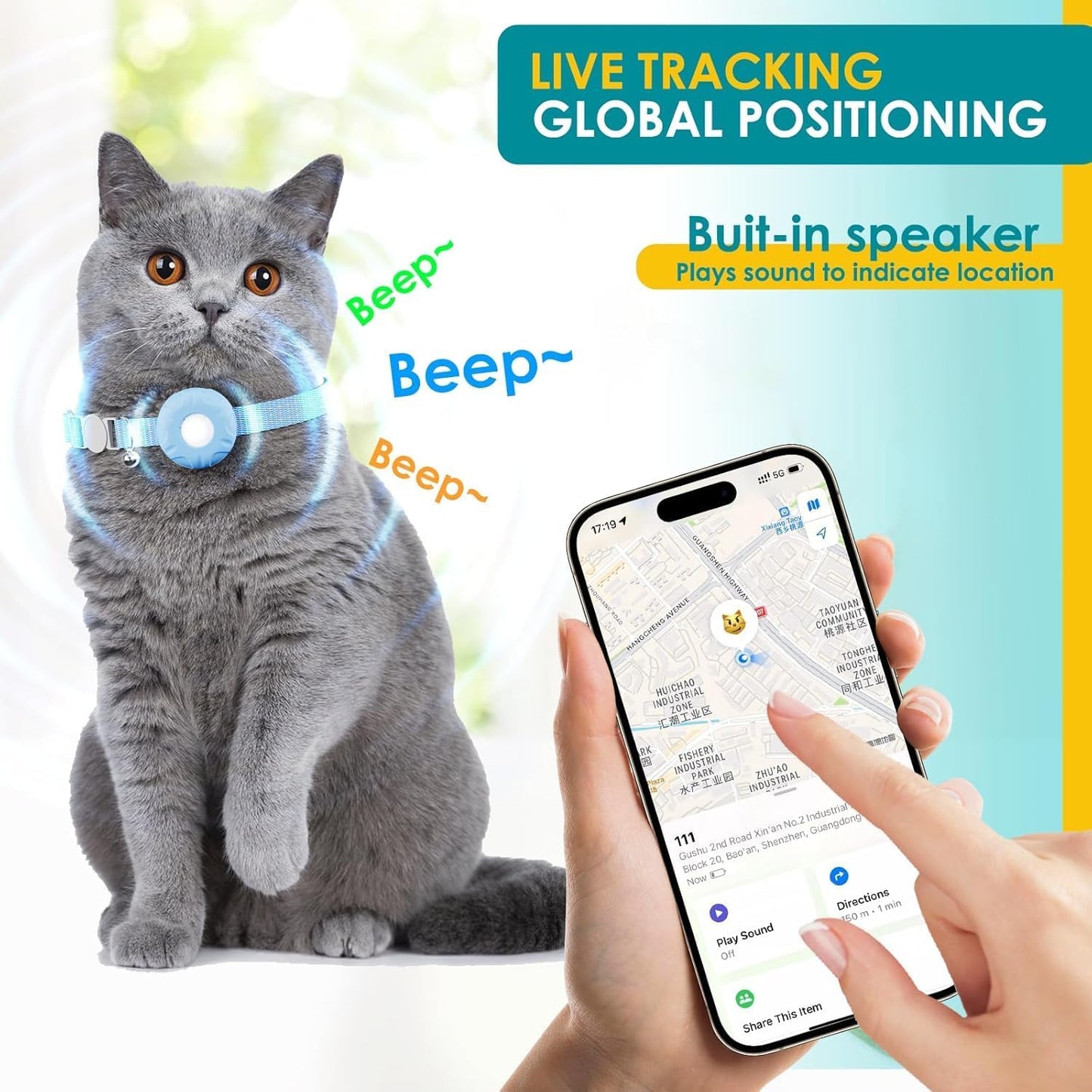 Rastreador gatos iOS impermeable hebilla elástica