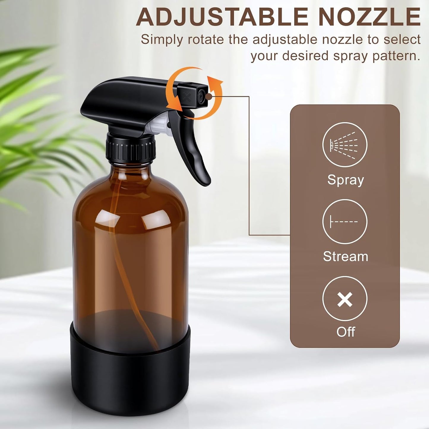 Botella spray vidrio ámbar 16oz con funda silicona recargable