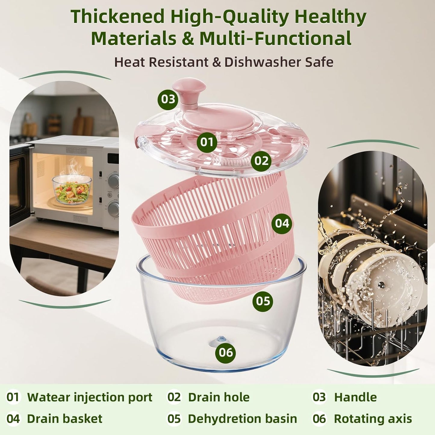 Secador verduras vidrio 5.2qt drenaje tapa transparente