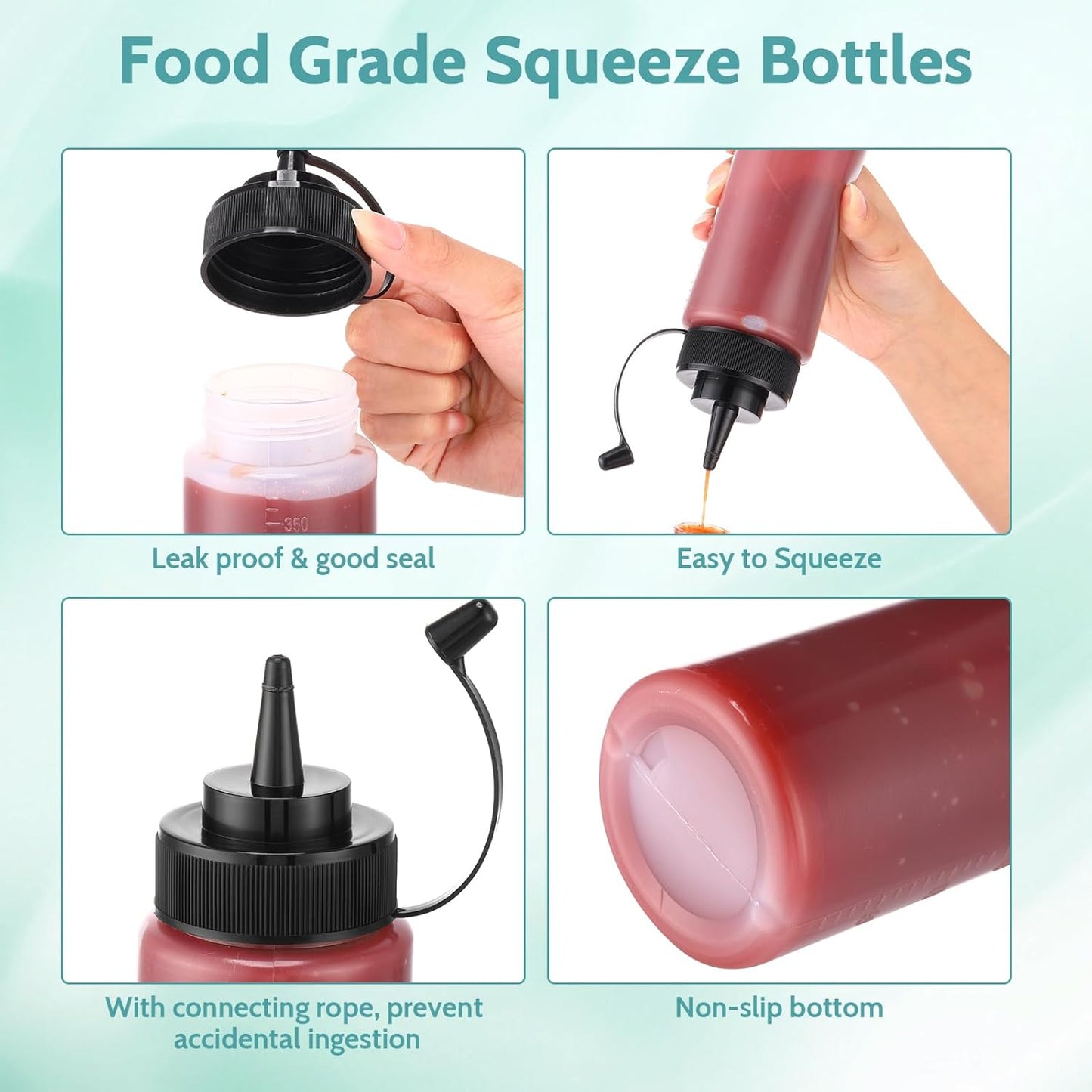 Botellas exprimibles condimentos 12oz reutilizables