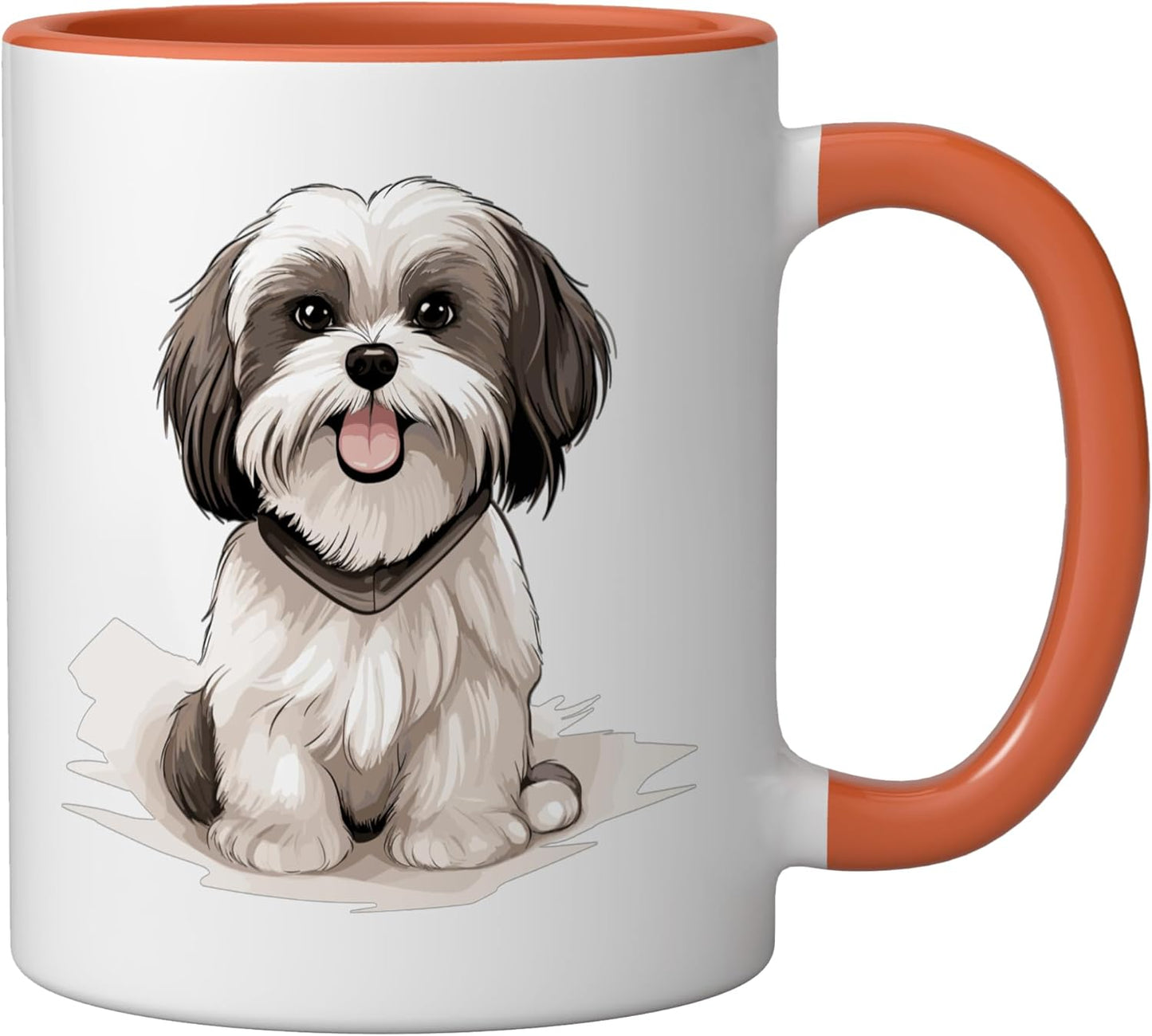 Taza Cerámica Perro Shih Tzu Diseño Original Naranja Blanco
