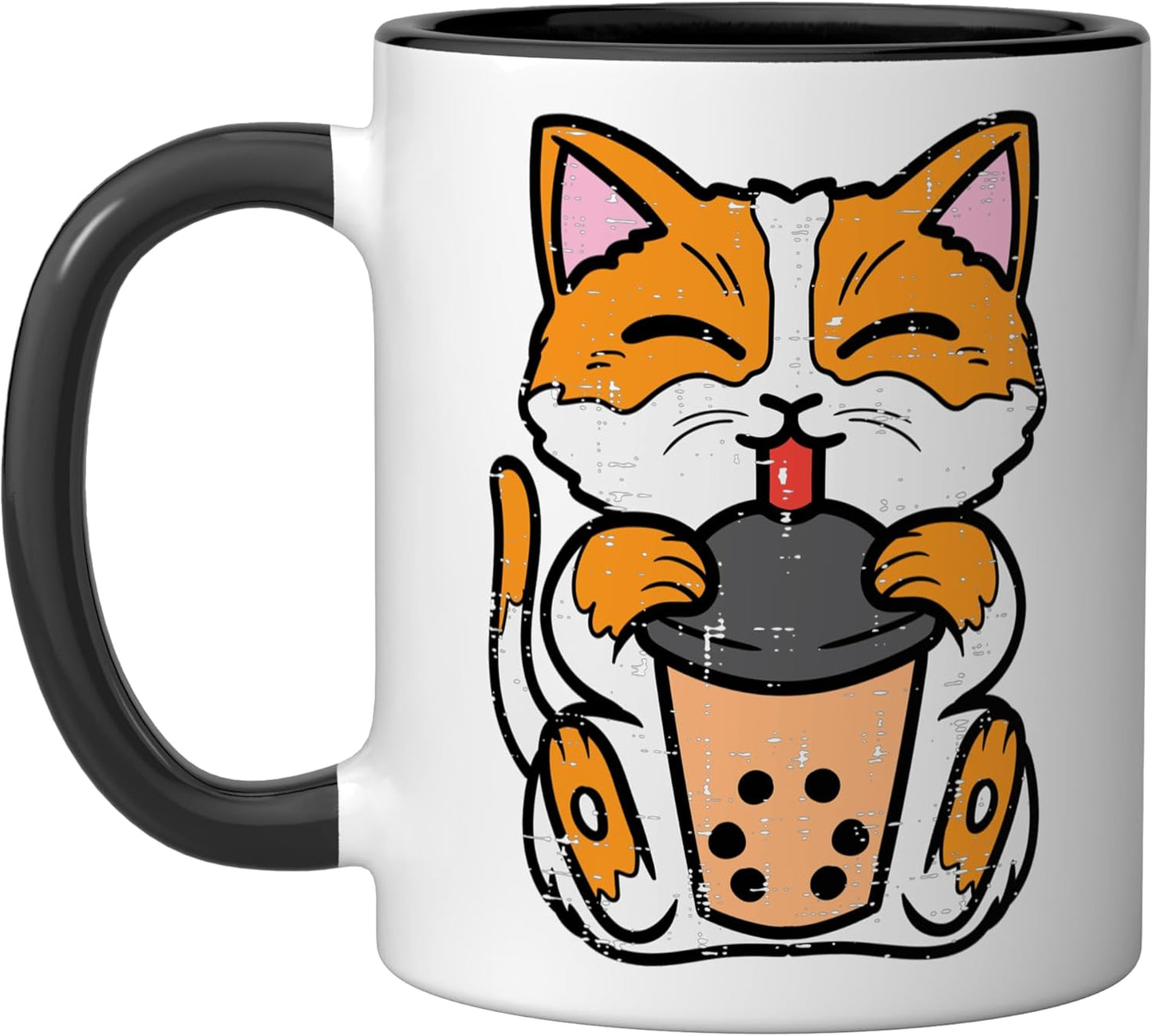 Taza Cerámica Gato Kawaii para Niños y Mujeres Negro/Blanco