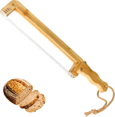 Cuchillo de pan casero con 4 guías de grosor mango ergonómico cortador de masa madre para bagels y baguettes