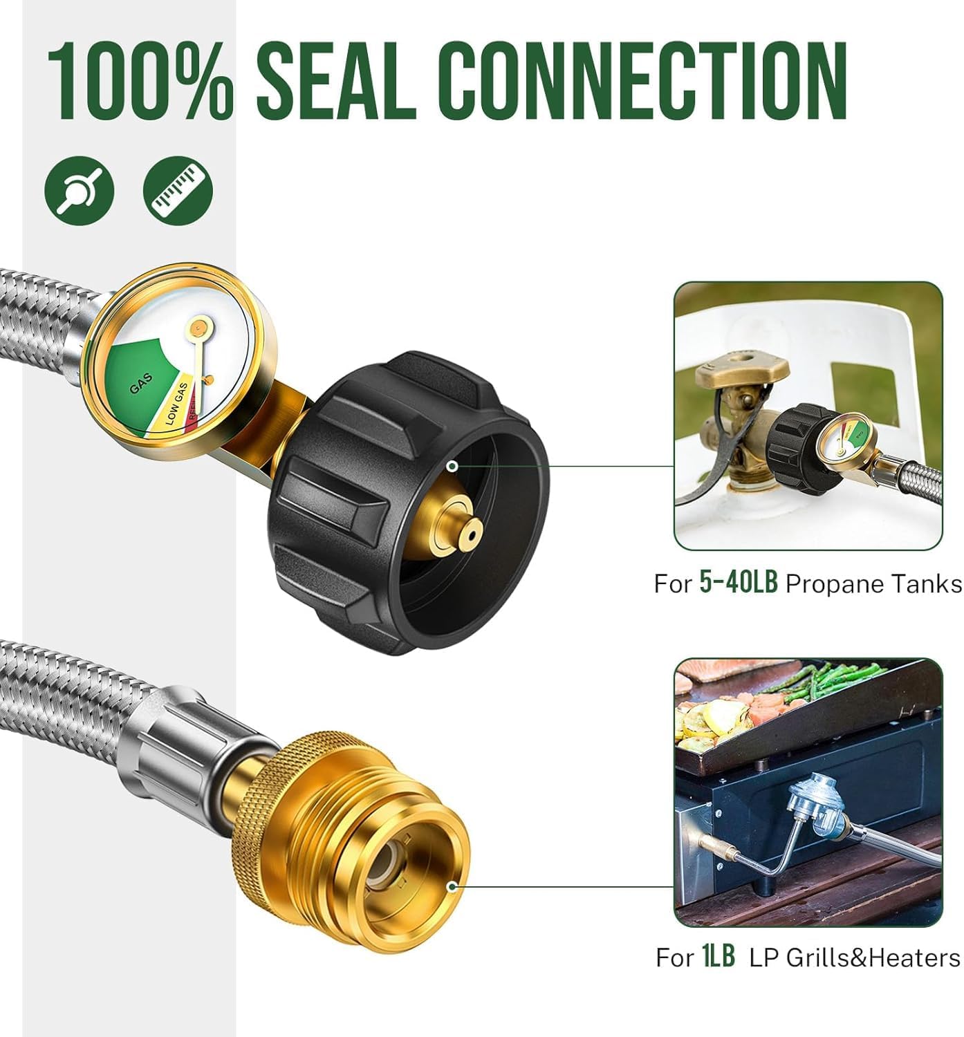 Adaptador manguera propano 1-20 lb con medidor
