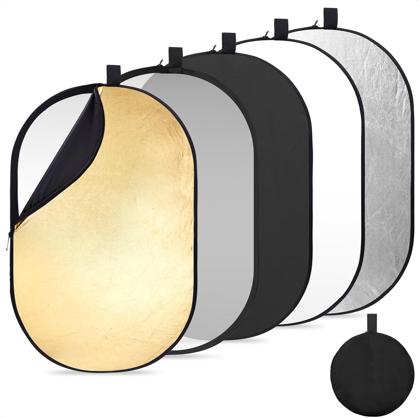 Reflector 5en1 plegable 60x90cm tela oro plata negro blanco