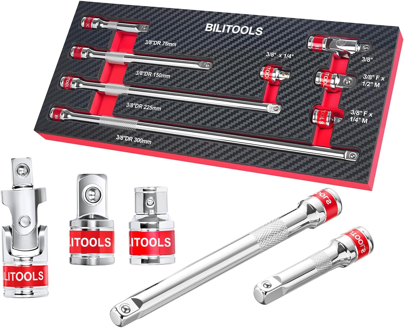 Set 8 Pzas Extensión Enchufe 3/8pulg Barra Larga