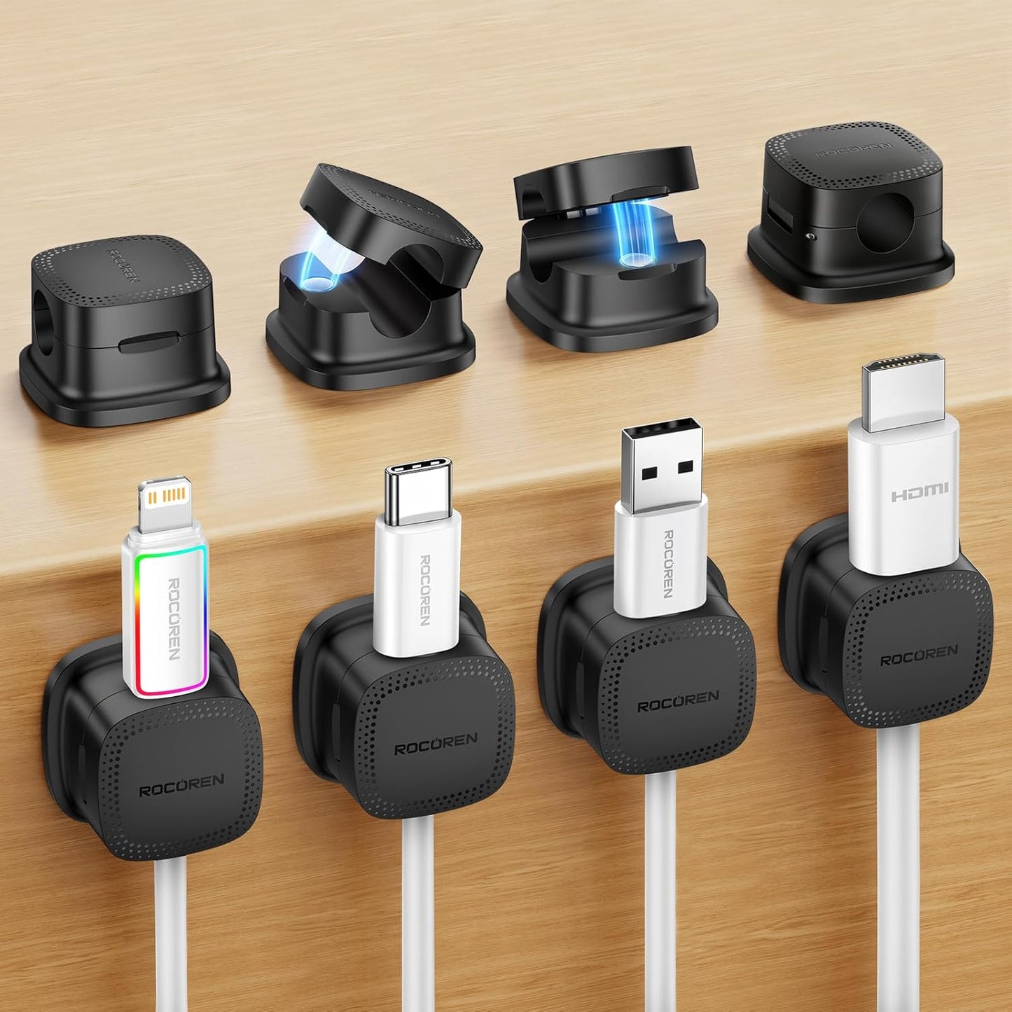 8 Clips Magnéticos para Cable Soporte Adhesivo Hogar Oficina