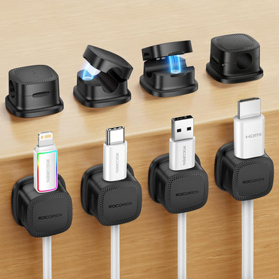 8 Clips Magnéticos para Cable Soporte Adhesivo Hogar Oficina