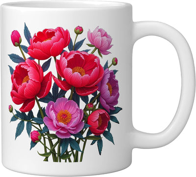 Taza de cerámica rosa y roja forma peonía manía