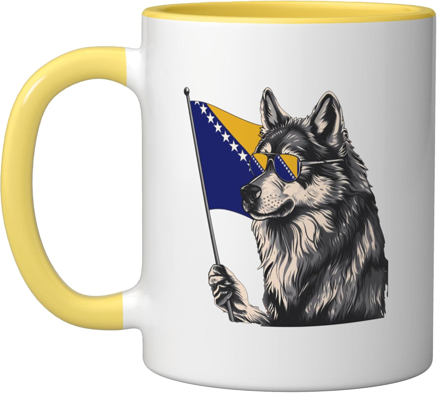 Taza Cerámica Bandera Bosnia Y Herzegovina Amarillo Blanco