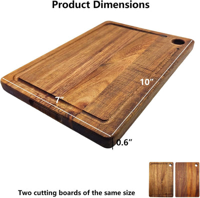 Juego de 2 tablas de cortar pequeñas de madera de acacia con agujero para colgar